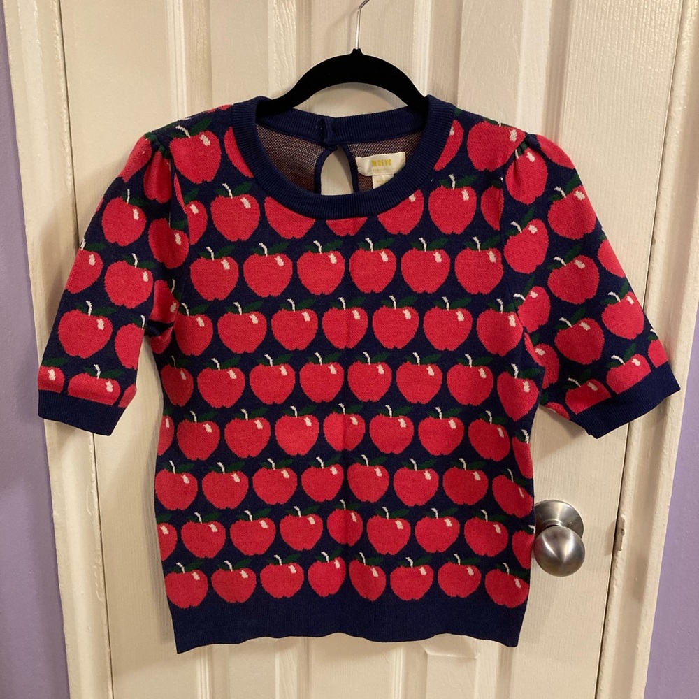 Anthropologie Maeve Apple Short Sleeve Sweater M
